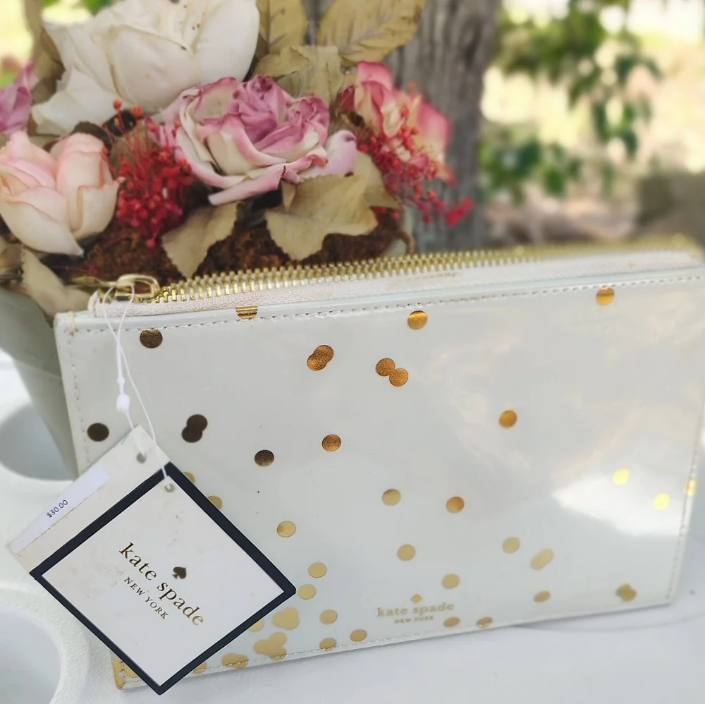 KATE SPADE NEW YORK CONFETTI DOT PENCIL POUCH W/BONUS KS ERASER NWT